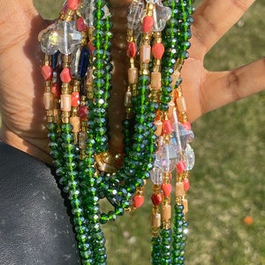 Tie on Waist beads, waist beads with crystals, luxury African waist beads, waist adornment, body jewelry, waist beads for weight tracking.