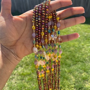 Tie on Waist beads, waist beads with crystals, luxury African waist beads, waist adornment, body jewelry, waist beads for weight tracking.