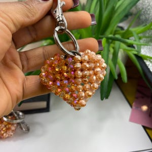 handmade beaded keychain, beaded heart keychain, unique beaded keychain, love charm, unique and stylish keychains, purse charms,