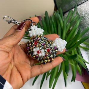 handmade beaded keychain, beaded heart keychain, unique beaded keychain, love charm, unique and stylish keychains, purse charms,