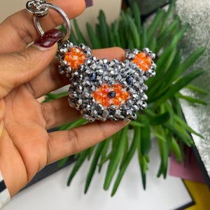 handmade beaded keychain, beaded heart keychain, unique beaded keychain, love charm, unique and stylish keychains, purse charms,