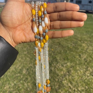 Tie on Waist beads, waist beads with crystals, luxury African waist beads, waist adornment, body jewelry, waist beads for weight tracking.