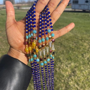 Tie on Waist beads, waist beads with crystals, luxury African waist beads, waist adornment, body jewelry, waist beads for weight tracking.