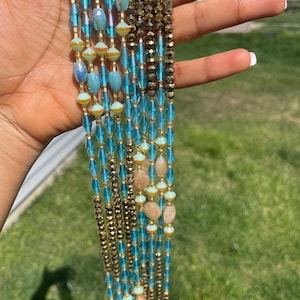 Tie on Waist beads, waist beads with crystals, luxury African waist beads, waist adornment, body jewelry, waist beads for weight tracking.