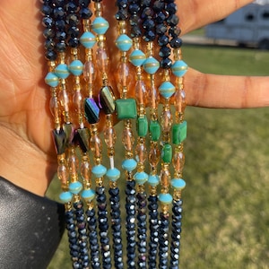 Tie on Waist beads, waist beads with crystals, luxury African waist beads, waist adornment, body jewelry, waist beads for weight tracking.