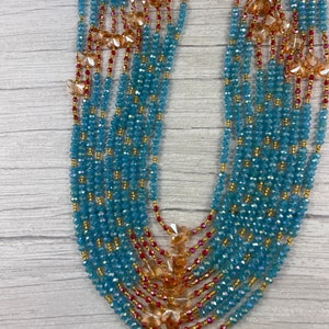 Tie on Waist beads, waist beads with crystals, luxury African waist beads, waist adornment, body jewelry, waist beads for weight tracking.