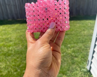 Pink WALLET Women's wallet CARDHOLDER CRYSTAL Knitted cardholder Beaded wallet Beaded cardholder luxury wallet women purse gift for her