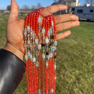 Tie on Waist beads, waist beads with crystals, luxury African waist beads, waist adornment, body jewelry, waist beads for weight tracking.