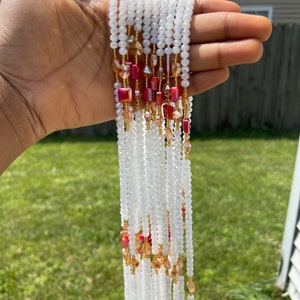 Tie on Waist beads, waist beads with crystals, luxury African waist beads, waist adornment, body jewelry, waist beads for weight tracking.