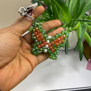 handmade beaded keychain, beaded heart keychain, unique beaded keychain, love charm, unique and stylish keychains, purse charms,