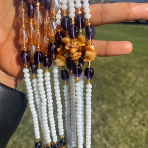 Tie on Waist beads, waist beads with crystals, luxury African waist beads, waist adornment, body jewelry, waist beads for weight tracking.