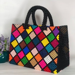 Multi farbige Handtasche, Perlen Handtasche, handgefertigte Abendtasche, einzigartiges Geschenk für sie, handgemachte Perlentasche,