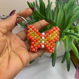 handmade beaded keychain, beaded heart keychain, unique beaded keychain, love charm, unique and stylish keychains, purse charms,
