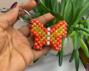 handmade beaded keychain, beaded heart keychain, unique beaded keychain, love charm, unique and stylish keychains, purse charms,