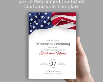 Retirement Ceremony Invitation Canva Template 5x7 American Flag Military Police Fire Army Navy Marine Air Force Retirement Party
