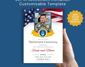 Invitación a la ceremonia de retiro de la Fuerza Aérea Plantilla digital 5x7" Fiesta de retiro Invitar 5x7 pulgadas Ejército de retiro militar Marines Marina