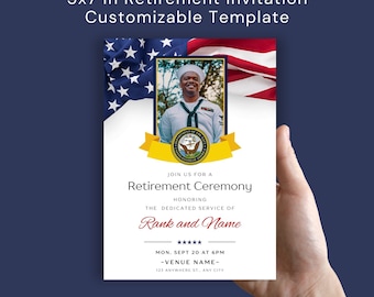 Navy Retirement Ceremony Invitation Digital Template 5x7" Retirement Party Invite 5 x 7 inches Military Retirement Army Marines Air Force