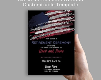 Military Retirement Ceremony Invitation Template 5x7"  American Flag Army, Navy, Marines, Air Force, Police, Fire Retirement Party