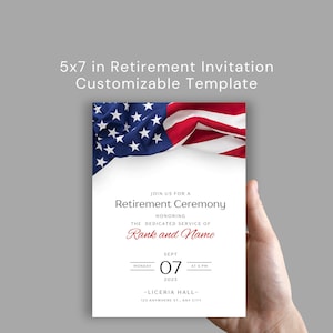 Retirement Ceremony Invitation Canva Template 5x7 American Flag Military Police Fire Army Navy Marine Air Force Retirement Party