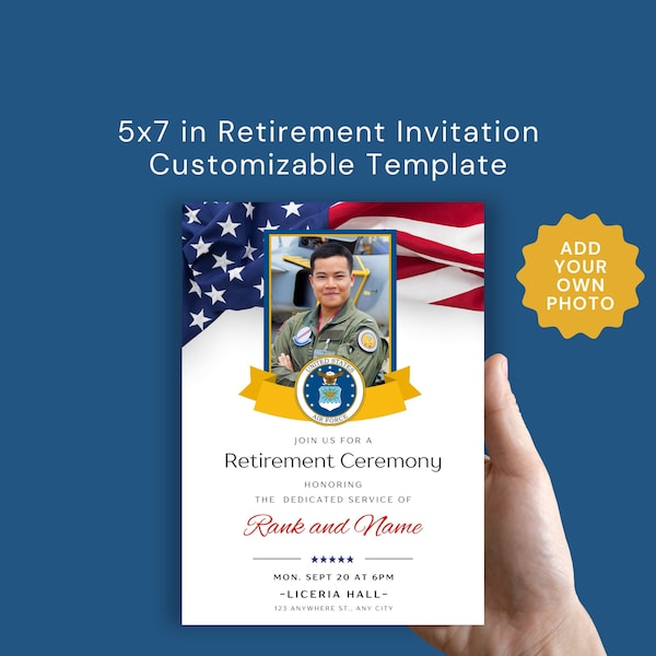 Air Force Retirement Ceremony Invitation Digital Template 5x7" Retirement Party Invite 5x7 inches Military Retirement Army Marines Navy