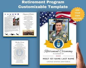Air Force MSGT AIRCRAFT Retirement Ceremony Program Template Retirement Party Celebration Military Army Navy Marine Corp Coast Guard