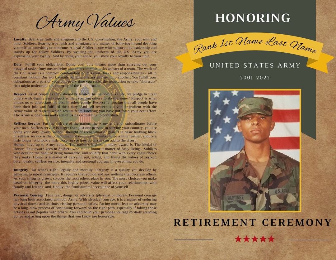 Army Retirement Ceremony Program With Unit Patch Army Values Military army-retirement-ceremony-program-with-unit-patch-army-values-military