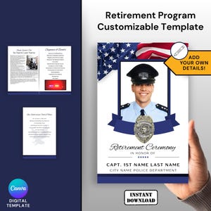 Police Retirement Ceremony Program Canva Template First Responder Police Ceremony Retirement Party Celebration Policeman Policewoman