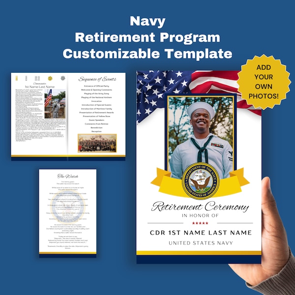 CDR Navy Retirement Ceremony Program Digital Template Military Retirement Party Navy Commander Navy Officer Army Marines Air Force