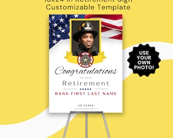 Firefighter Retirement Ceremony Party Sign Template with Photo 18x24 inch Police First Responder Paramedic Retirement