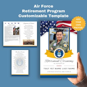 Air Force TSgt Retirement Ceremony Program Template Retirement Party Celebration Military Army Navy Marine Corp Coast Guard E-6 Technical
