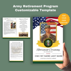 Army CW4 Retirement Ceremony Program Template Bi-Fold 8.5x11 in Military Retirement Army Retirement Party National Guard Warrant Officer 4