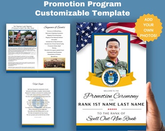 Air Force Promotion Ceremony Program Blue & Gold Canva Template Bi-Fold 8.5x11 Military Promotion Navy, Marine Corps, Air Force, Army