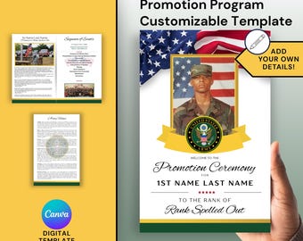 US Army Promotion Ceremony Program Template Army Values Bi-Fold 8.5x11 Military, National Guard, Officer, Enlisted, NCO, Senior nco, SNCO