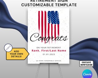 Military Retirement Sign Template 18x24 inch Officer, NCO, SNCO Ceremony, Army, Marine Corps, Navy, Air Force, Coast Guard, Space Force