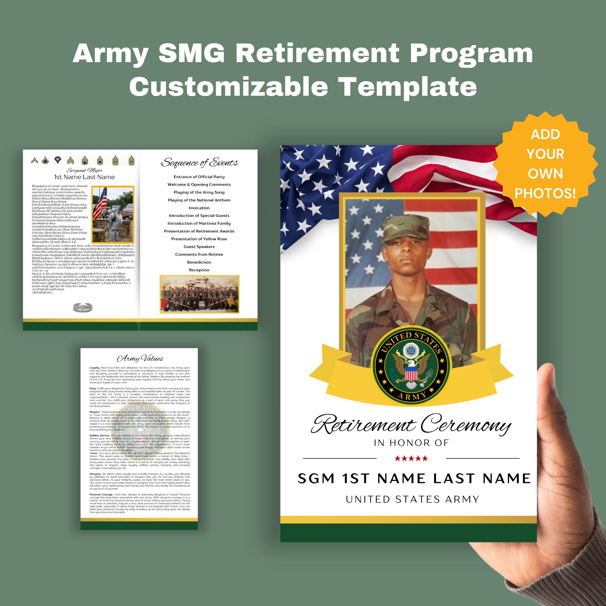 Army Sergeant Major Retirement Ceremony Program Template Bi-fold 8.5x11 ...