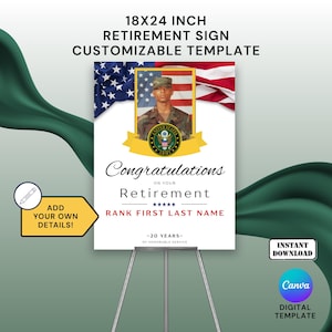 Army Retirement Sign Template with Photo for Party or Ceremony Army, National Guard, Officer, NCO, SNCO