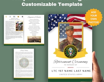 Army Lieutenant Colonel Retirement Ceremony Program Template Bi-Fold 8.5x11 in Military Retirement Army Retirement Party National Guard LTC