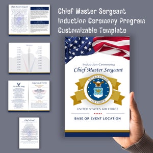 Air Force Cheif Induction Ceremony Program Template 8 Page Bi-fold | Promotion Ceremony, CMSgt, White