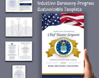 Air Force Cheif Induction Ceremony Program Template 8 Page Bi-fold | Promotion Ceremony, CMSgt, White