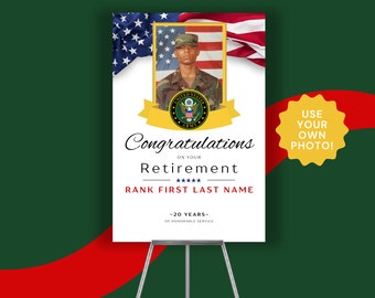 24x36 Army Retirement Ceremony Party Sign Template with Photo for Sign Army Marine Navy Air Force Coast Guard National Guard Retirement