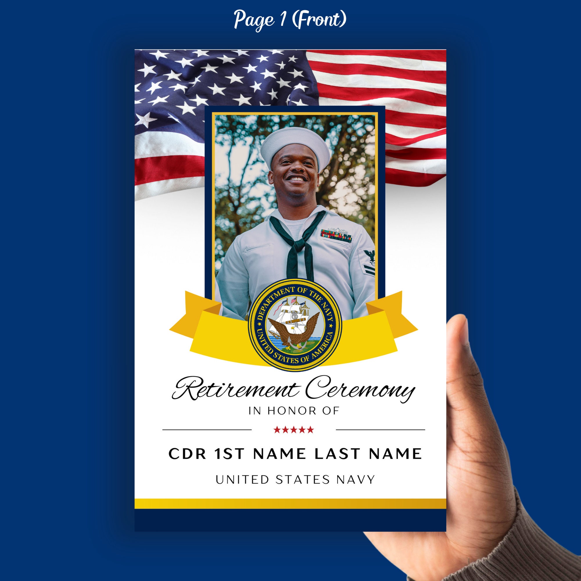 Navy Aviator Retirement Ceremony Program Template 8 Page Bifold Commander CDR Medical Corps