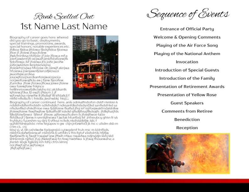 Firefighter Retirement Ceremony Program Canva Template Fireman First ...