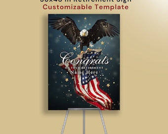 36x48" Eagle American Flag Military Retirement Party Sign TEMPLATE | Army, Marines, Navy, Air Force, National Guard, Police, Firefighter