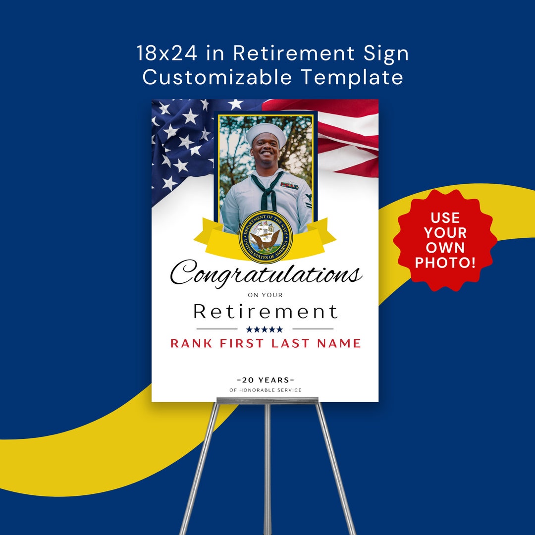 Navy Retirement Ceremony Party Sign Template With Photo 18x24 Etsy