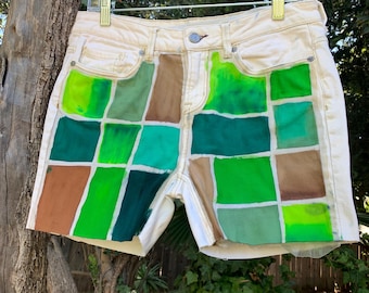 Green Handmade Batik Patchwork Shorts