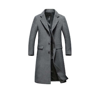 Mens Gray Long Overcoat - Vintage Long Trench Coat for Men - Mens Business Casual Slim Fit Coat - Windbreak Winter Outwear Coat - Wool Coat
