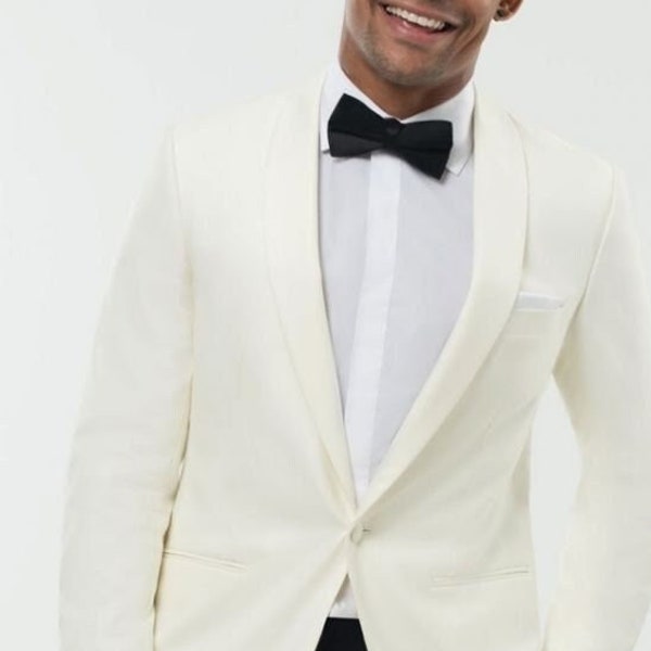 Mens Double Breasted Off White Blazer | Wedding Party Wear Dinner Jacket | Slim Fit Dinner Coat | Tuxedo Jacket | One Button Blazer / Coat