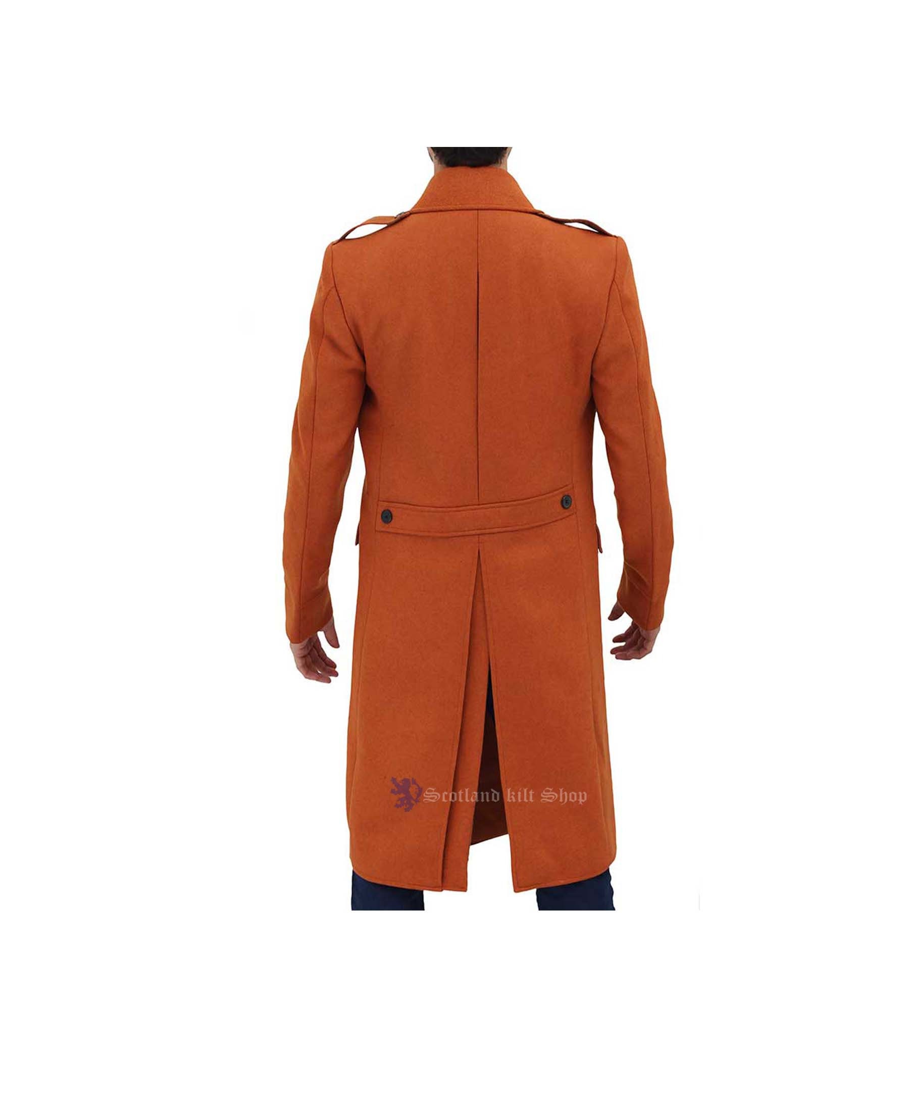Mens Orange Long Overcoat - Vintage Wool Long Trench Coats - Men