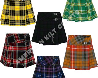 Plaid Mini Kilt with Leather Straps, Tartan Billie Skirt