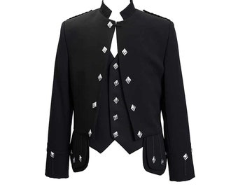 Custom Made Sheriff-muir Doublet Kilt Jacket With Waistcoat\Vest | Black Military Guards Doublet Jacket | Highland Mens Wedding Kilt Jacket